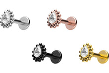 Laden Sie das Bild in den Galerie-Viewer, Titan Kugeln Tropfen Kristall Innengewinde Labret Ohrpiercing piercinginspiration®