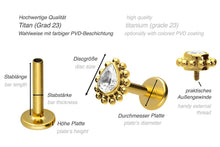 Laden Sie das Bild in den Galerie-Viewer, Titan Kugeln Tropfen Kristall Innengewinde Labret Ohrpiercing piercinginspiration®