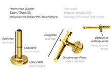 Laden Sie das Bild in den Galerie-Viewer, Titan Innengewinde Labret Schwert Dolch Ohrpiercing Platte Flach piercinginspiration®