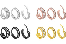 Laden Sie das Bild in den Galerie-Viewer, Titan Kreolen Clicker Ring Kristalle Ohrstecker Paar Breit Ohrringe piercinginspiration®