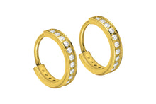 Laden Sie das Bild in den Galerie-Viewer, Titan Kreolen Clicker Ring Kristalle Ohrstecker Paar Breit Ohrringe piercinginspiration®