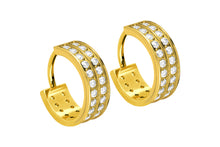 Laden Sie das Bild in den Galerie-Viewer, Titan Kreolen Clicker Ring Kristalle Ohrstecker Paar Breit Ohrringe piercinginspiration®