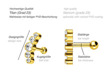 Laden Sie das Bild in den Galerie-Viewer, Titan 5 Kugeln Kristalle Ohrstecker Ohrpiercing piercinginspiration®