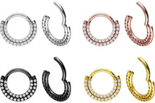 Laden Sie das Bild in den Galerie-Viewer, Titan Multiple Kristalle Zwei Reihen Doppel Clicker Ring piercinginspiration®