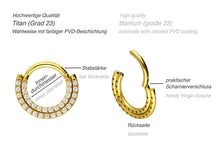 Laden Sie das Bild in den Galerie-Viewer, Titan Multiple Kristalle Zwei Reihen Doppel Clicker Ring piercinginspiration®