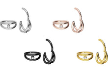 Laden Sie das Bild in den Galerie-Viewer, Titan Zweifach Kristall Doppel Ring 2 Ringe Clicker piercinginspiration®