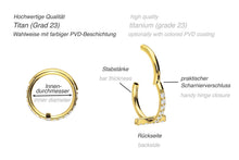 Laden Sie das Bild in den Galerie-Viewer, Titan Kreuz Clicker Ring Eingefasste Kristalle piercinginspiration®