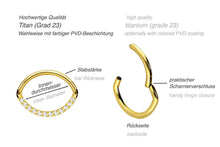 Laden Sie das Bild in den Galerie-Viewer, Titan Multiple Eingefasste Kristalle Oval Clicker Ring piercinginspiration®