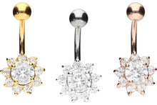 Laden Sie das Bild in den Galerie-Viewer, Sonnenblume Kristall Bauchnabelpiercing Chirurgenstahl piercinginspiration®